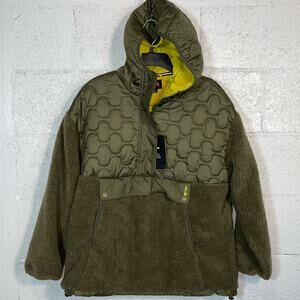 BASS OUTDOOR Women's Contrast Hood Sherpa Soft Pullover, green Small